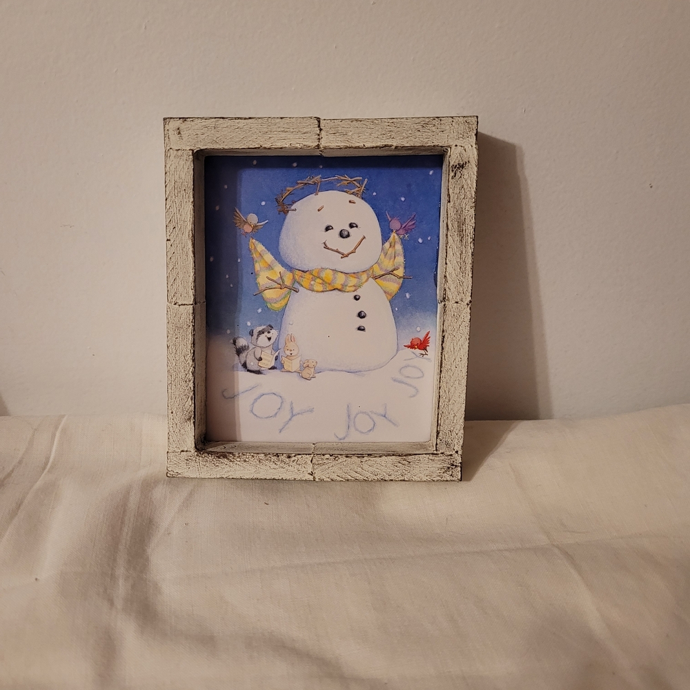 Rustic White Snowman Picture Frame